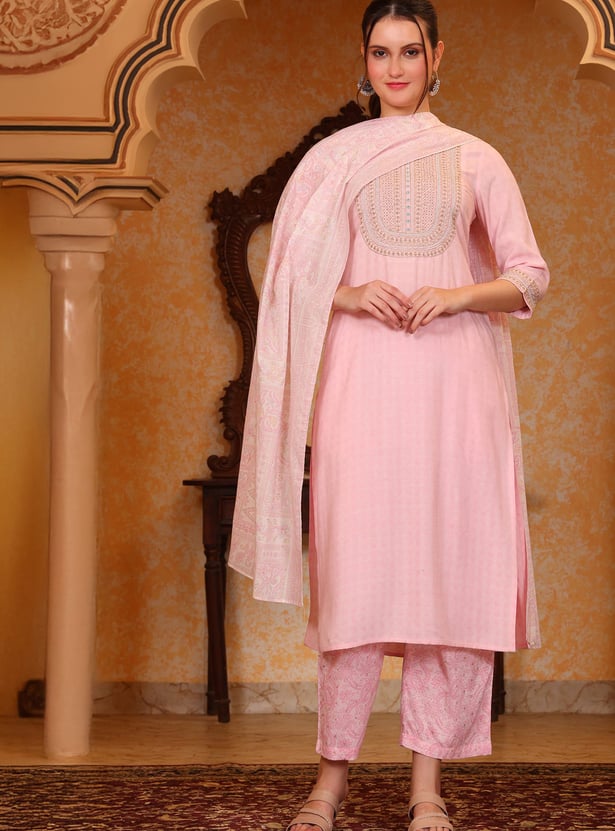 AURELIA Printed Straight Kurta Set