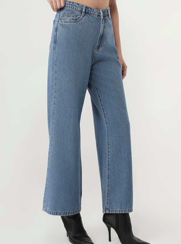 KRAUS Medium Wash Wide Leg High-Rise Jeans