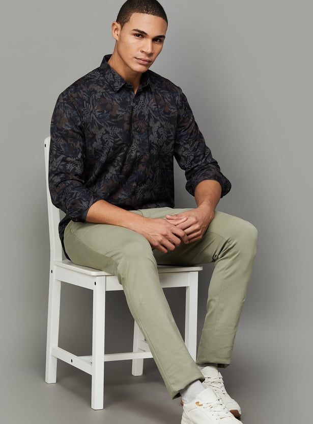 V DOT Floral Print Slim Fit Shirt