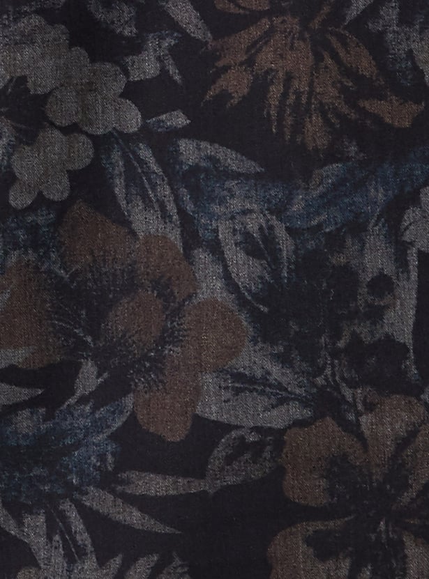 V DOT Floral Print Slim Fit Shirt