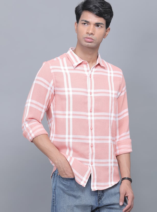 SPYKAR Checked Knit Slim Fit Shirt