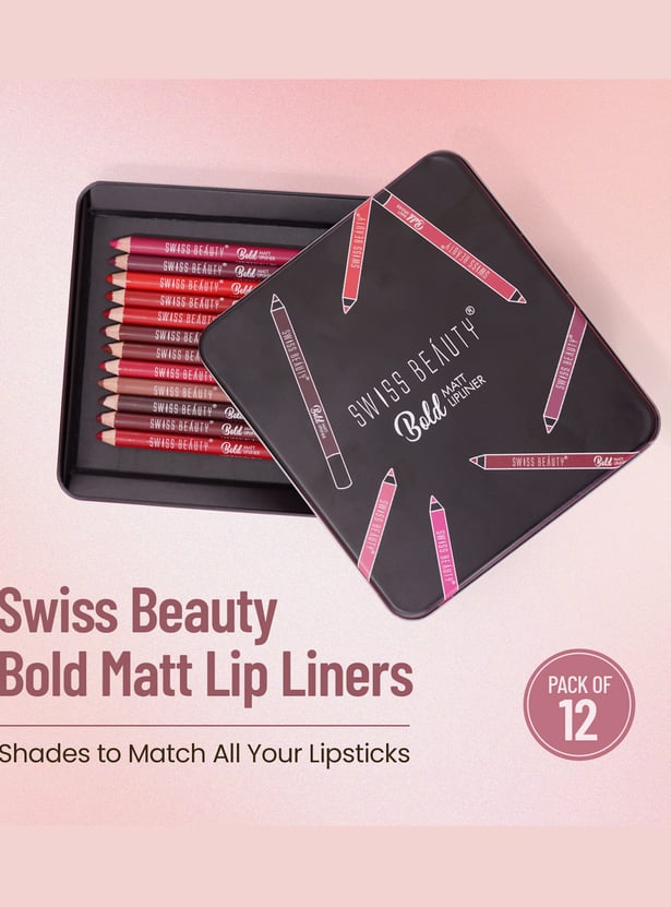 SWISS BEAUTY Bold Matt Lip Liner Set - Pack of 12 - 1.6g each