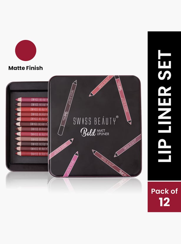 SWISS BEAUTY Bold Matt Lip Liner Set - Pack of 12 - 1.6g each