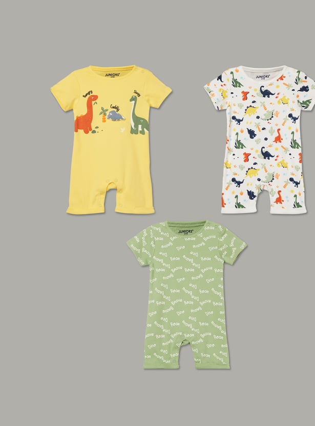 JUNIOR BABY Boys Printed Romper - Pack of 3