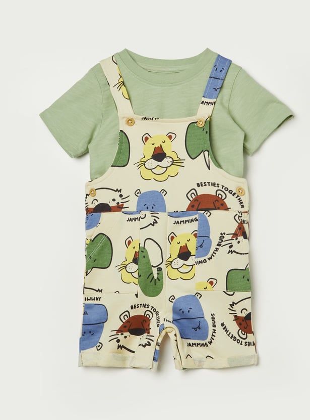 JUNIORS Boys Printed Dungaree and T-shirt Set
