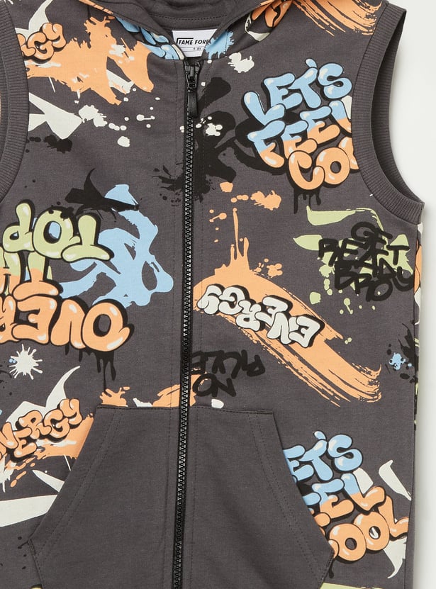 FAME FOREVER Grafitti Print Zipper Sweatshirt