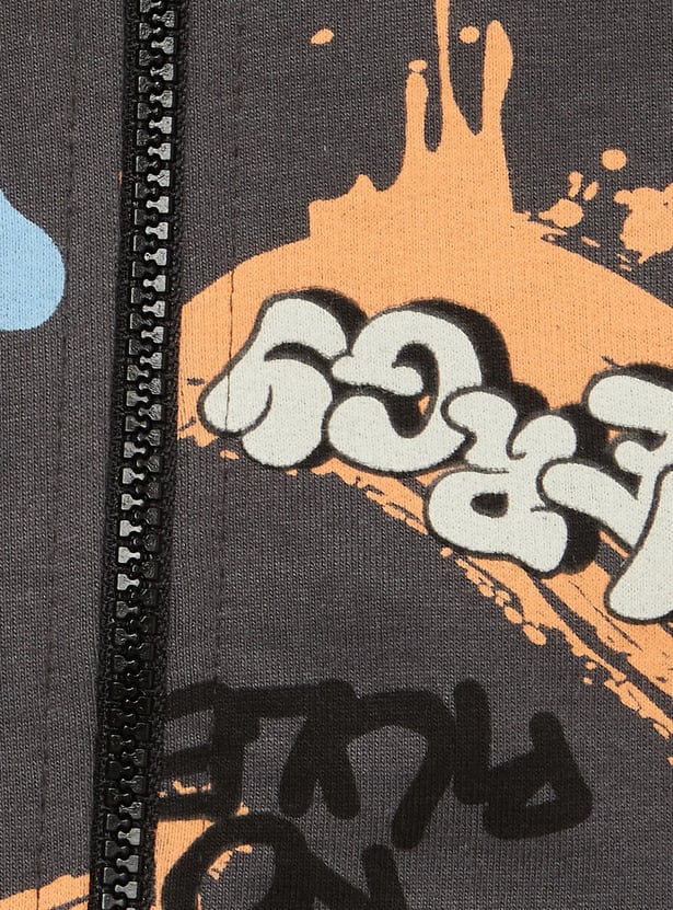 FAME FOREVER Grafitti Print Zipper Sweatshirt