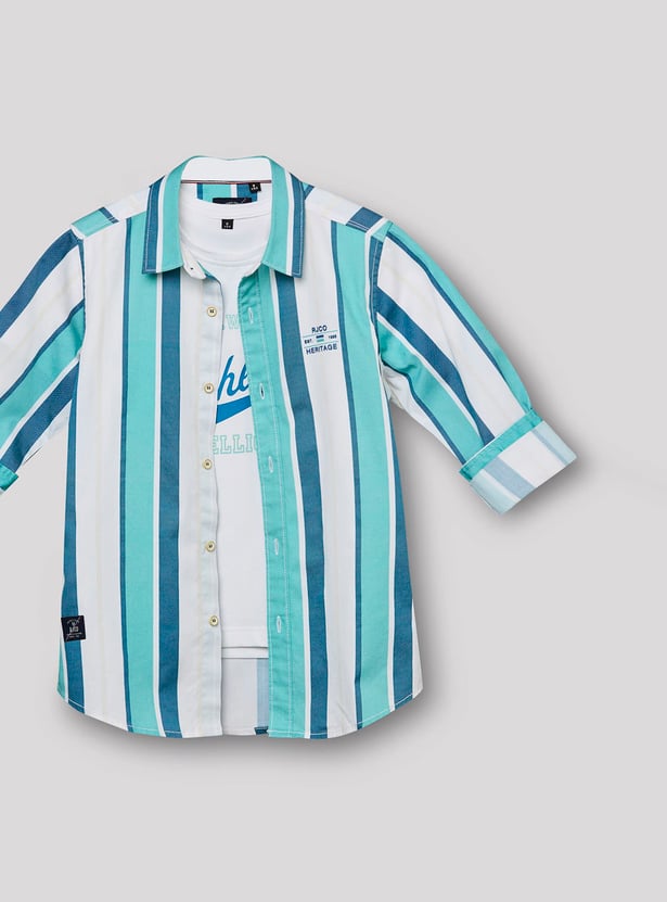 RUFF KIDS Boys Striped Shirt with Printed T-shirt
