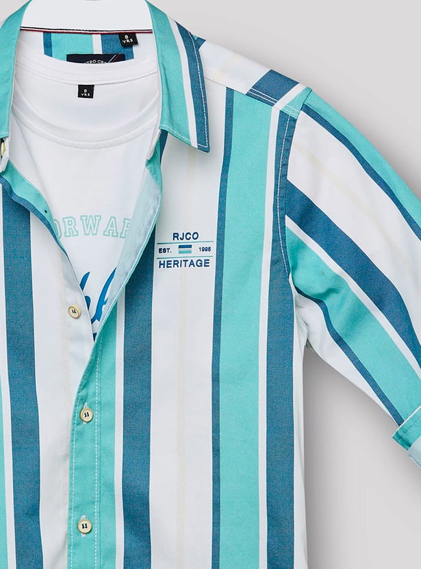RUFF KIDS Boys Striped Shirt with Printed T-shirt