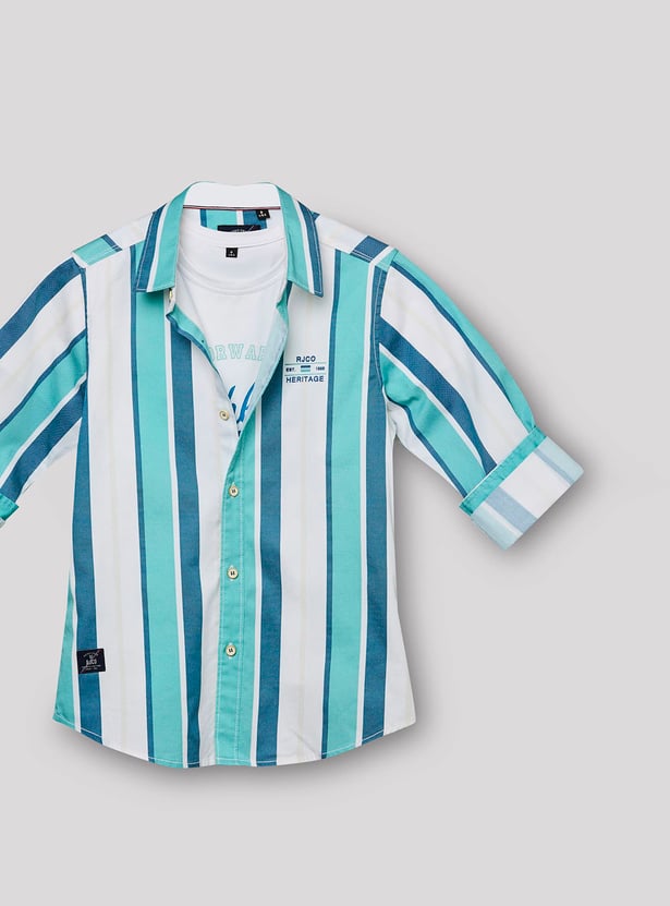 RUFF KIDS Boys Striped Shirt with Printed T-shirt