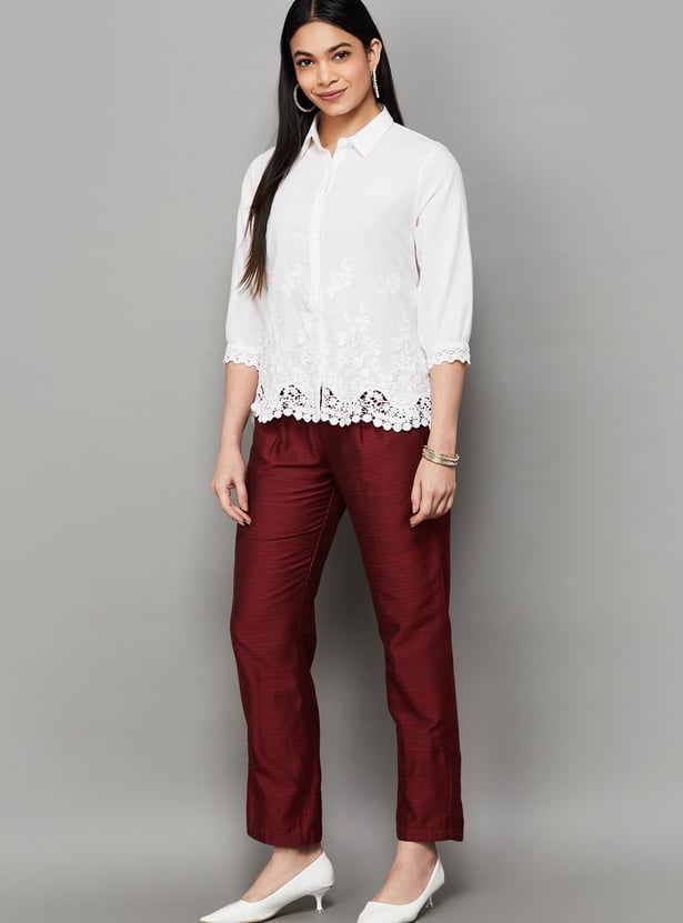 SPAN Woven Design Straight Pants