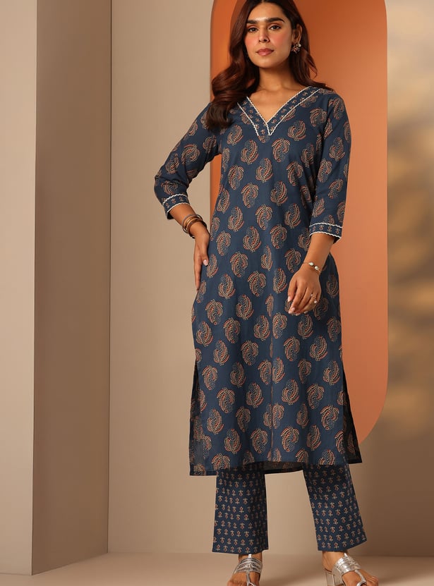 LIBAS Motif Print Straight Kurta Set