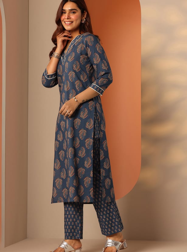 LIBAS Motif Print Straight Kurta Set