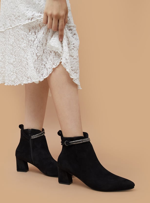 GINGER Embellished Block-Heel Ankle Boots