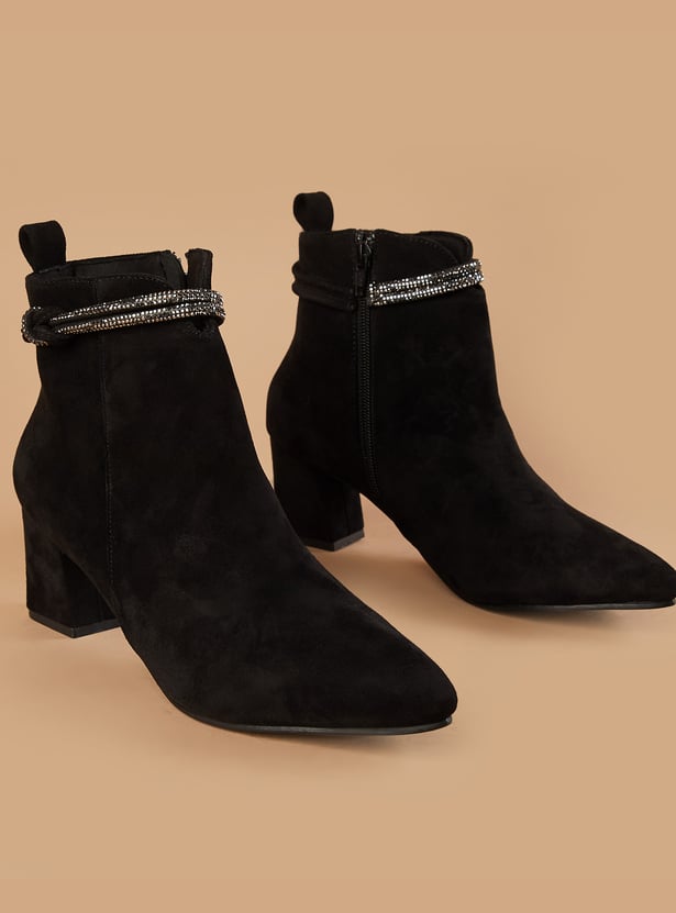 GINGER Embellished Block-Heel Ankle Boots