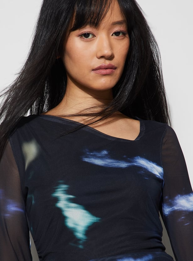 GINGER Abstract Print Mesh Bodycon Dress