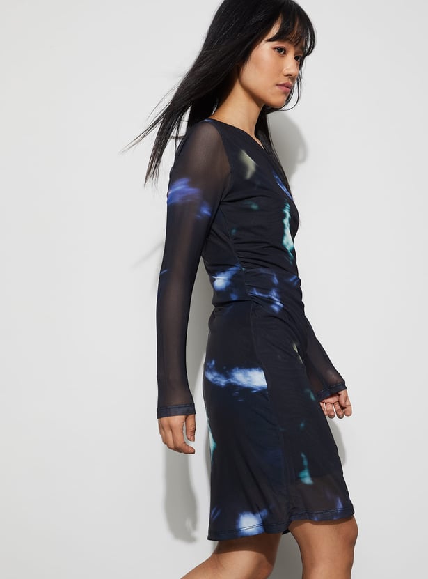 GINGER Abstract Print Mesh Bodycon Dress