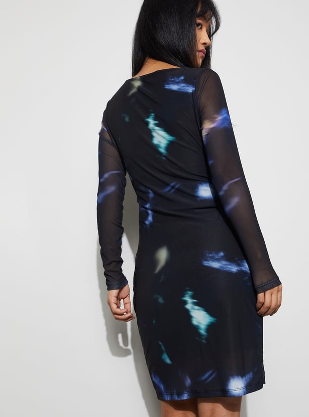 GINGER Abstract Print Mesh Bodycon Dress