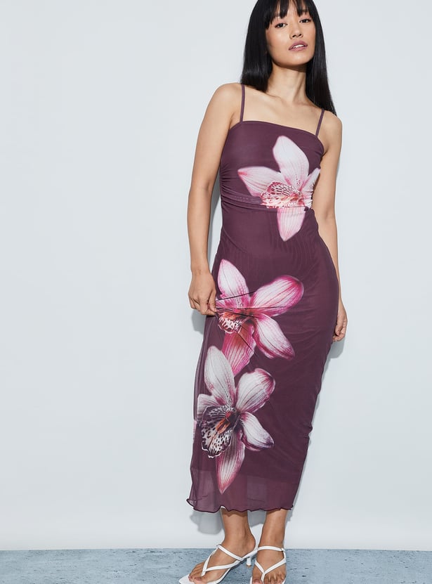 GINGER Floral Print Mesh Maxi Dress