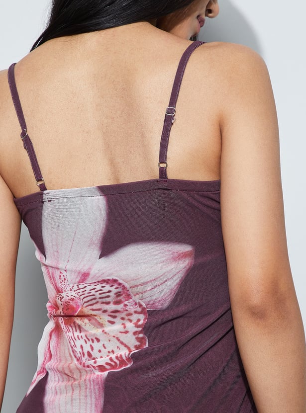 GINGER Floral Print Mesh Maxi Dress