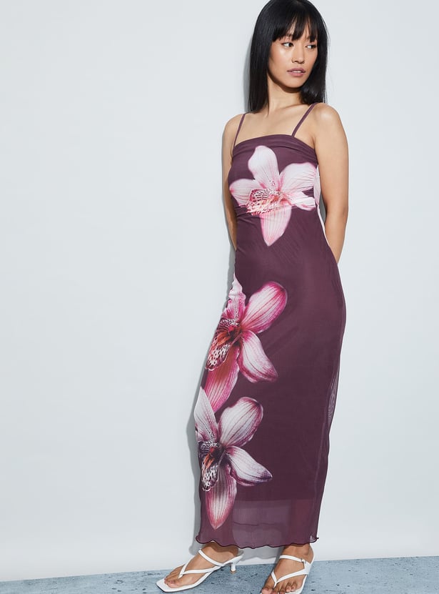 GINGER Floral Print Mesh Maxi Dress