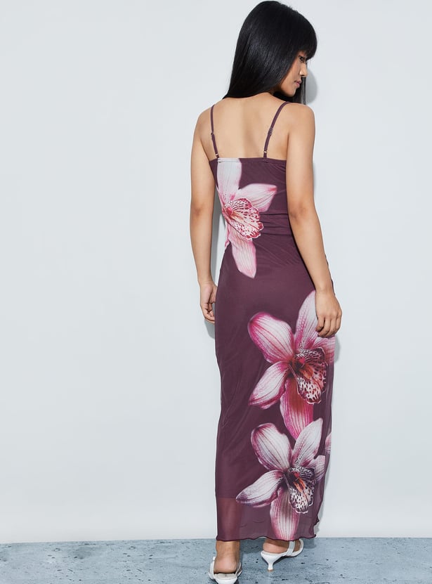 GINGER Floral Print Mesh Maxi Dress