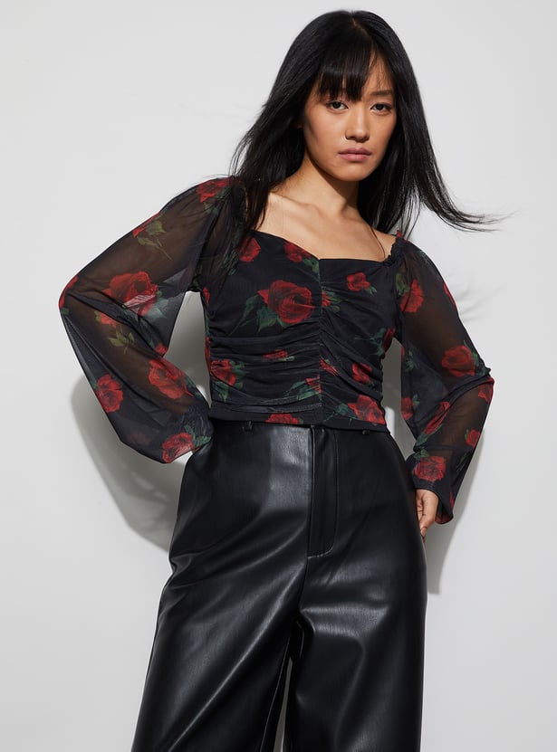 GINGER Floral Print Ruched Top