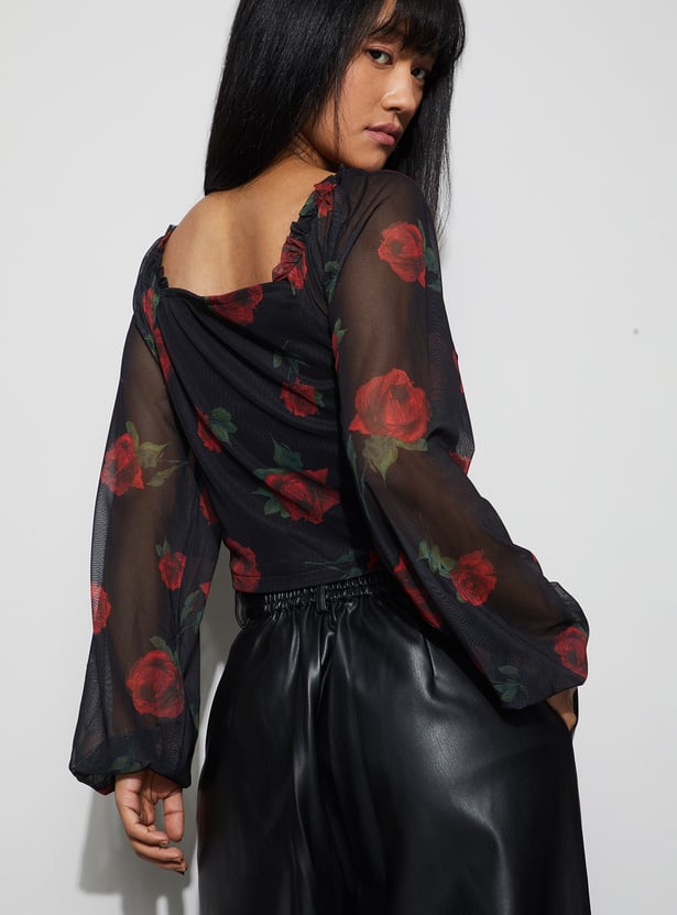 GINGER Floral Print Ruched Top
