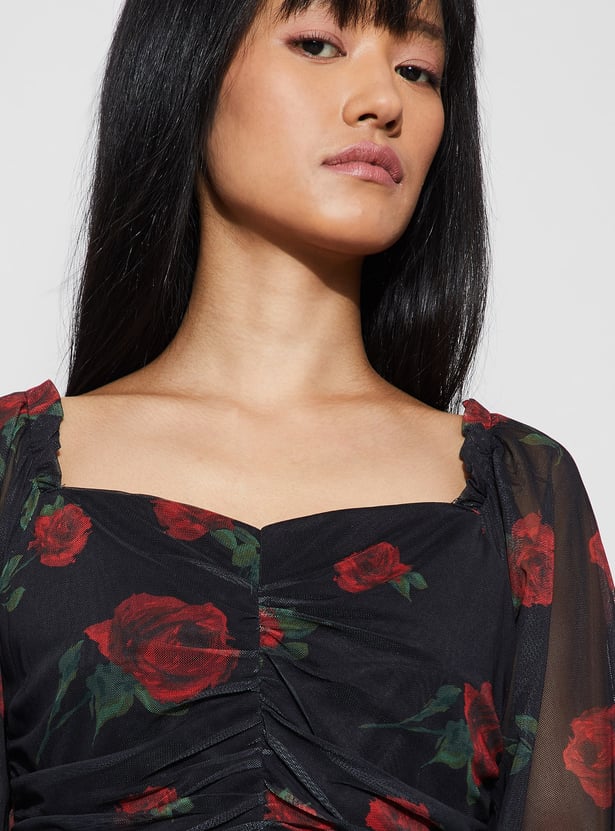 GINGER Floral Print Ruched Top