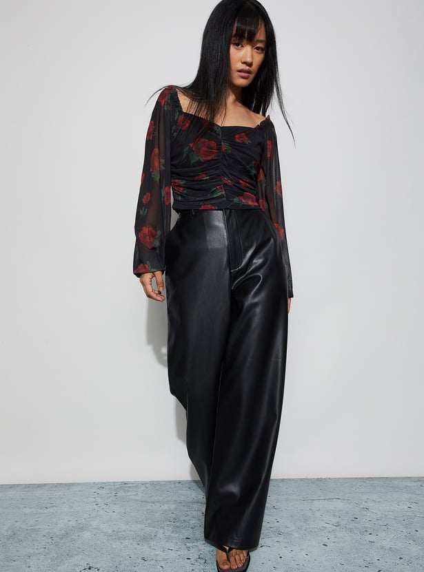 GINGER Floral Print Ruched Top