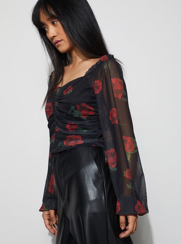 GINGER Floral Print Ruched Top