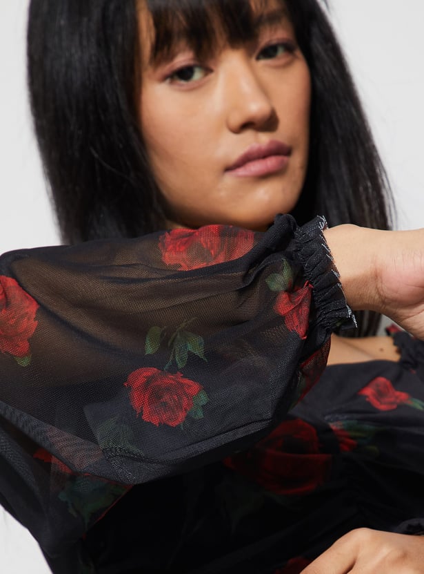 GINGER Floral Print Ruched Top