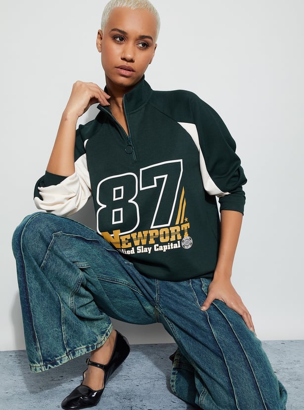 GINGER Graphic Print Quarter Zip Sweatshirt