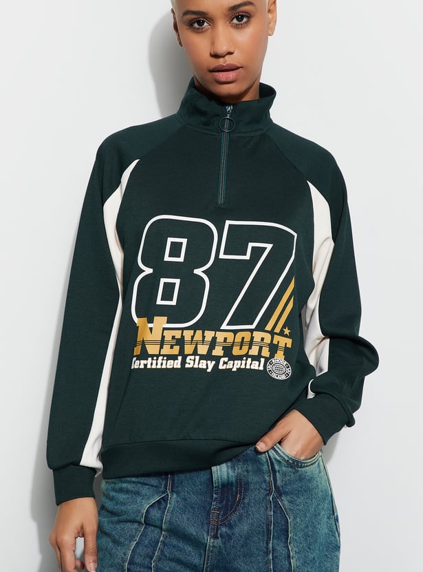 GINGER Graphic Print Quarter Zip Sweatshirt