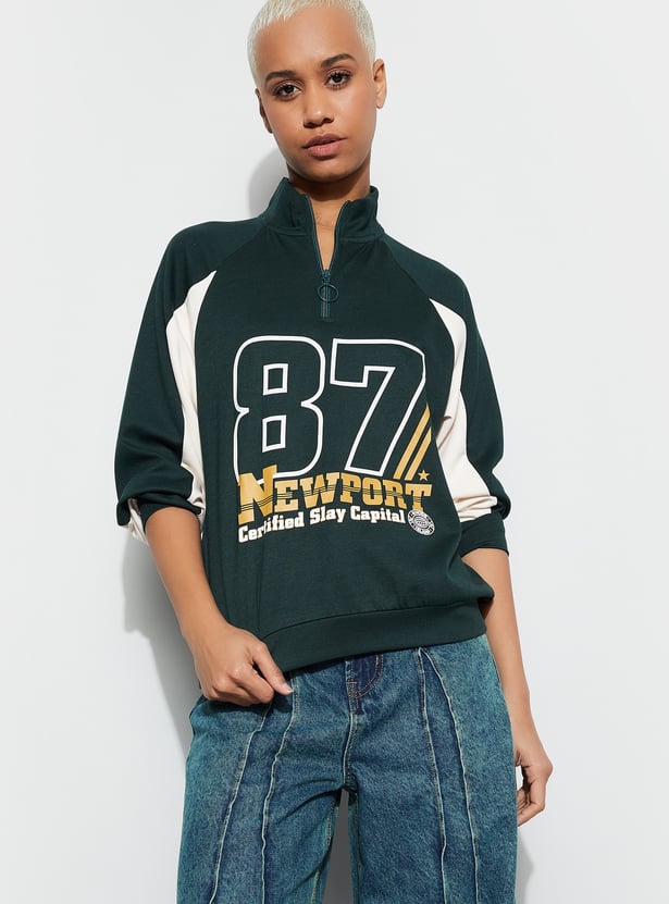 GINGER Graphic Print Quarter Zip Sweatshirt