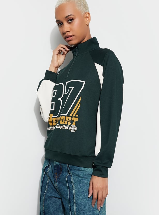 GINGER Graphic Print Quarter Zip Sweatshirt
