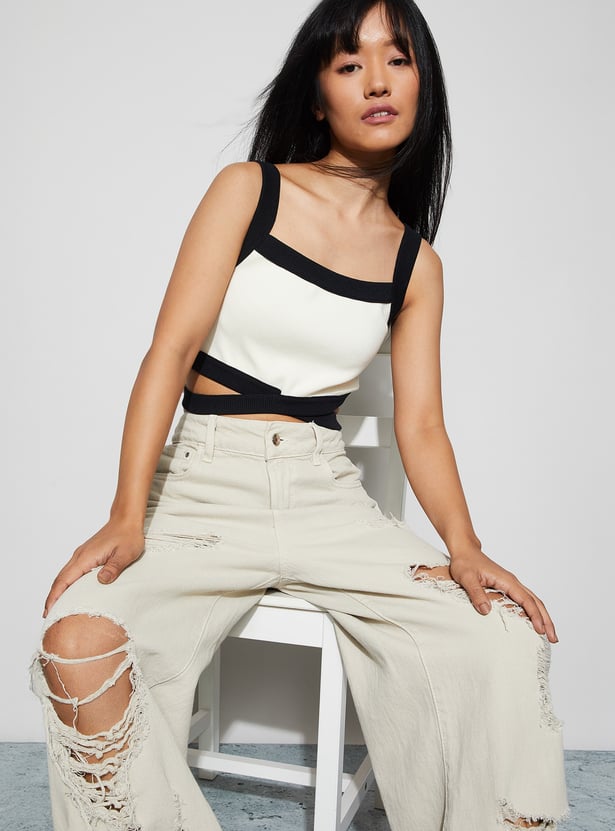 GINGER Knit Crop Top with Contrast Trim