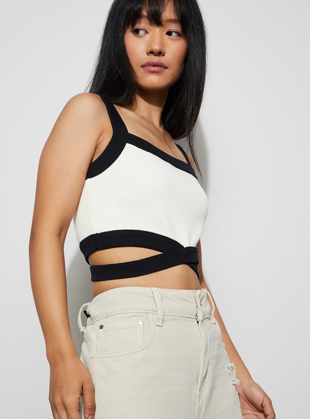 GINGER Knit Crop Top with Contrast Trim