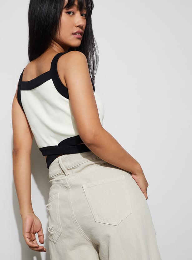 GINGER Knit Crop Top with Contrast Trim