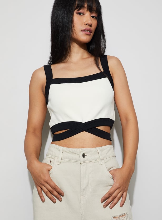 GINGER Knit Crop Top with Contrast Trim