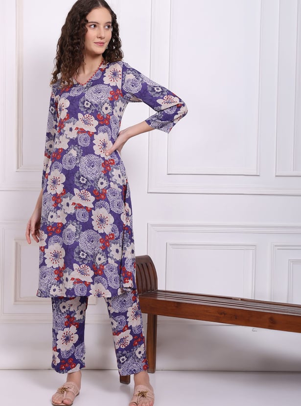 W Floral Print Straight Kurta Set