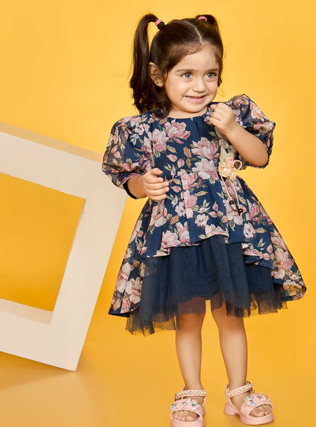 PEPPERMINT Girls Floral Print Layered Dress