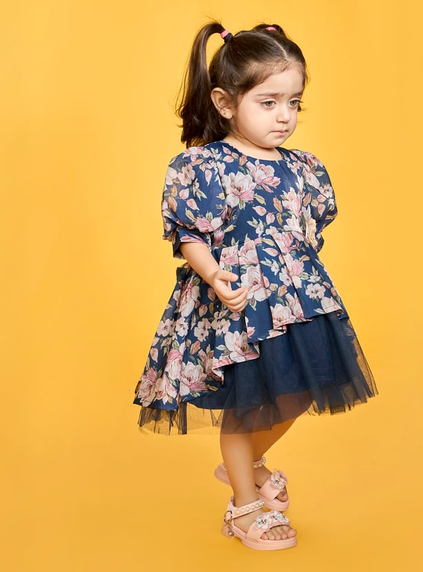 PEPPERMINT Girls Floral Print Layered Dress