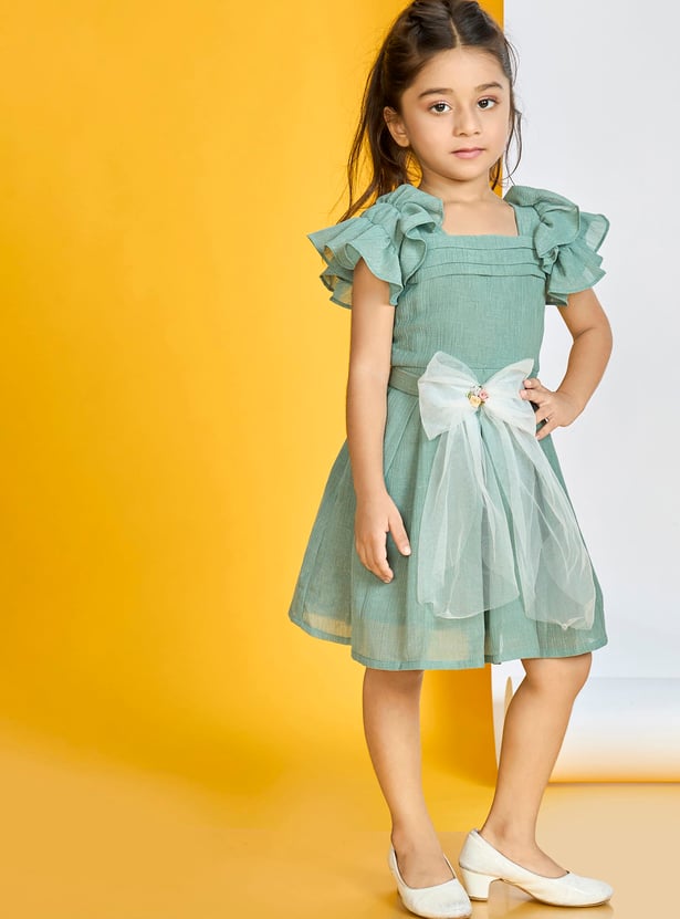 PEPPERMINT Girls Textured Bow Detail Fit and Flare Dress