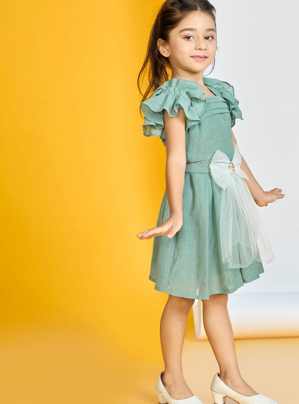 PEPPERMINT Girls Textured Bow Detail Fit and Flare Dress