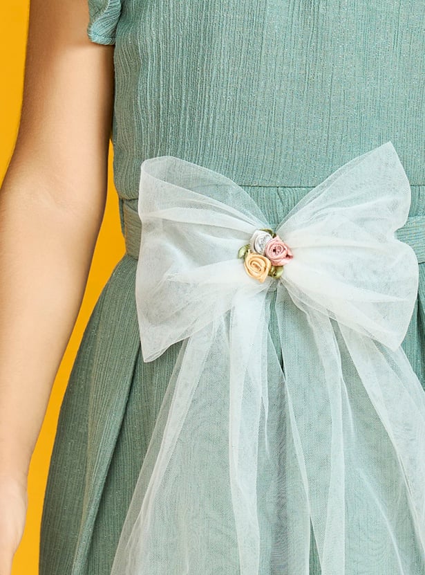 PEPPERMINT Girls Textured Bow Detail Fit and Flare Dress