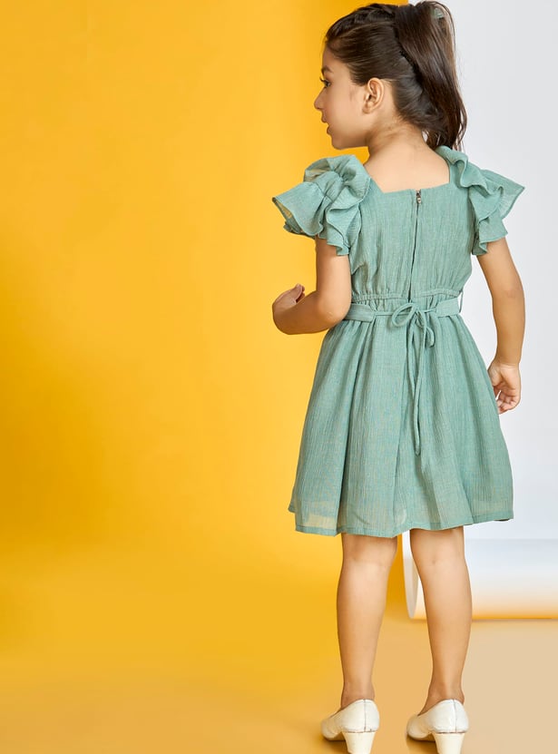 PEPPERMINT Girls Textured Bow Detail Fit and Flare Dress