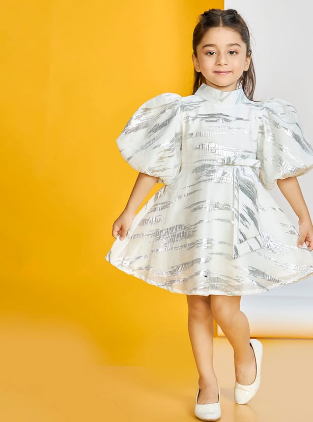 PEPPERMINT Girls Metallic Patterned A-Line Dress
