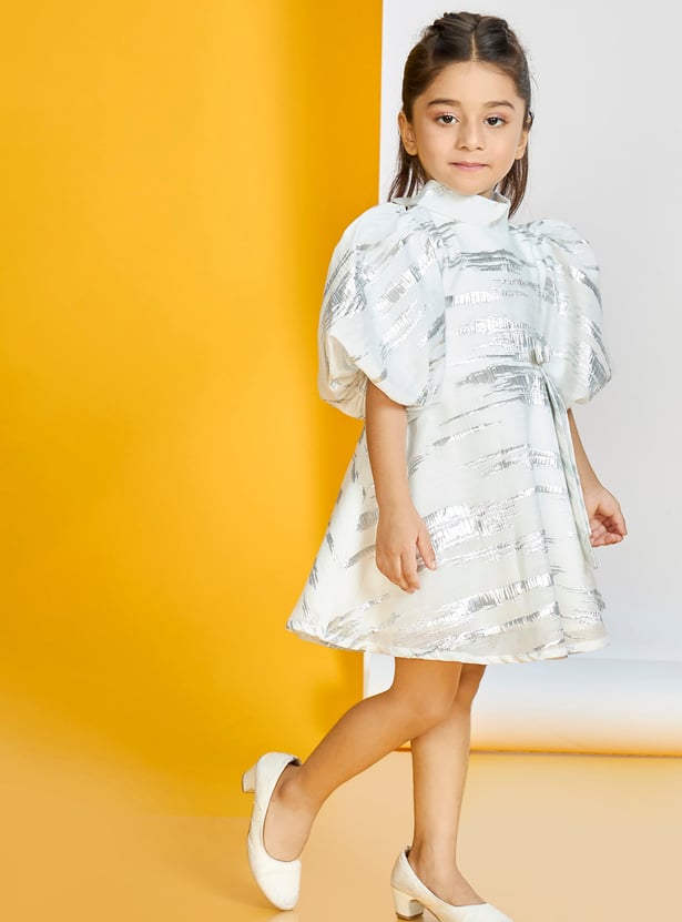 PEPPERMINT Girls Metallic Patterned A-Line Dress