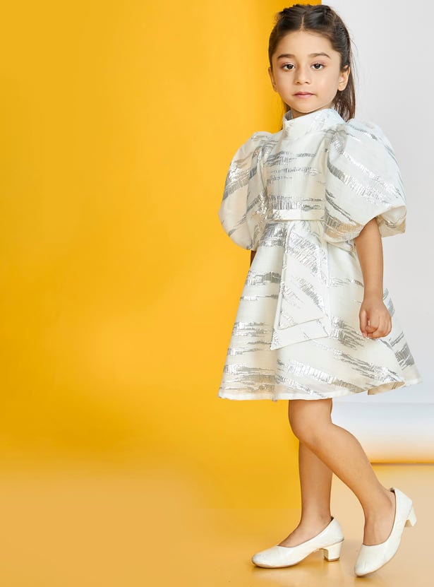 PEPPERMINT Girls Metallic Patterned A-Line Dress